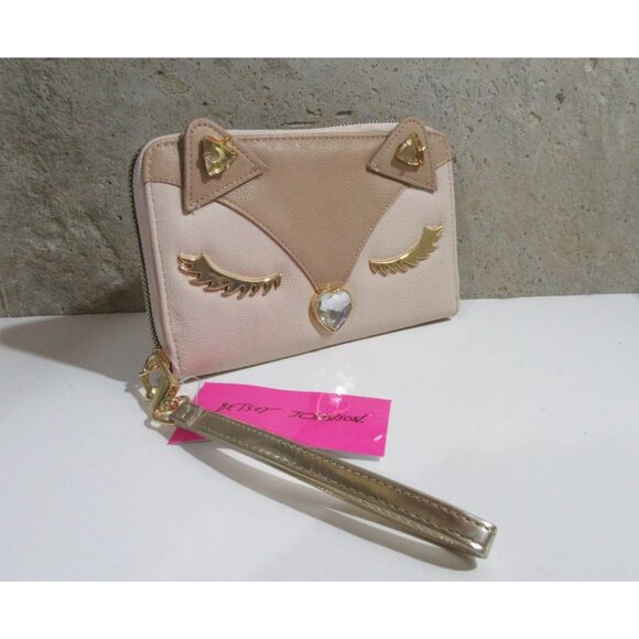 Betsey Johnson Kitsch Kitten Cat Wallet Brown Multi NWT - Picture 4 of 6